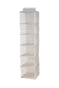 Ikat Beige Hanging Clothes Organiser with 6 Compartments