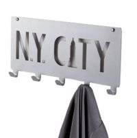 "NY City" Wall Mounted 5 Hook Hanger - Silver