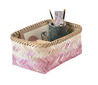 "Noumea" Medium Bamboo Basket - Pink/Brown
