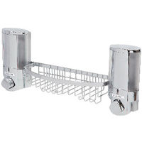 Stick On Wall Mountable Double Soap Dispenser with Rack - Chrome