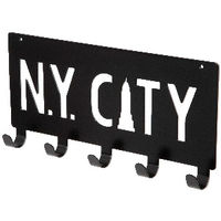 "NY City" Wall Mounted 5 Hook Hanger - Black