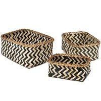 Set of 3 "Zebra" Bamboo Storage Baskets - Black/Natural