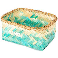 "Noumea" Medium Bamboo Basket - Aqua Blue/Brown