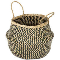 "Belly" Medium Woven Seagrass Storage Basket - Natural/Black