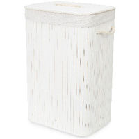 "Bamboo" Rectangle Foldable Laundry Basket - White