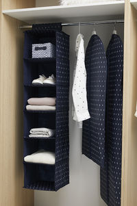 Kasuri Hanging Clothes Organiser with 6 Compartments - Pack of 3