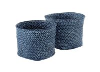 Set of 2 "Mika" Round Woven Storage Baskets - Denim Blue