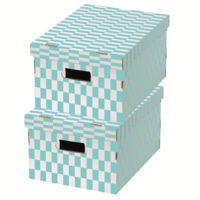 Set of 2 Check Cardboard Storage Boxes - Blue/White