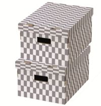 Set of 2 Check Cardboard Storage Boxes - Grey/White