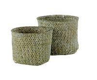 Set of 2 "Mika" Round Woven Storage Baskets - Green