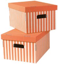Set of 2 Stripy Cardboard Storage Boxes - Orange/White