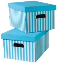 Set of 2 Stripy Cardboard Storage Boxes - Turquoise/White