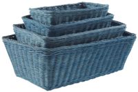 Set of 4 "Saga" Rattan Storage Basket - Blue