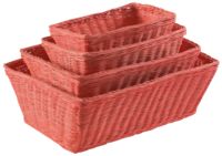 Set of 4 "Saga" Rattan Storage Basket - Coral