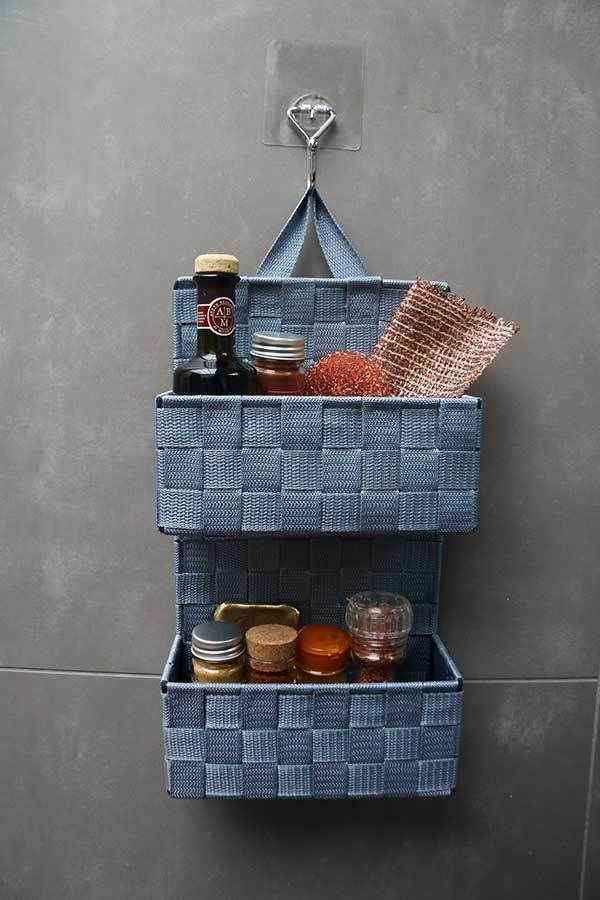 2-tier hanging storage basket "Bristol" - Blue jeans