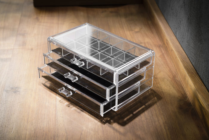 Large 3 Drawer Jewellery Box - Transparent 7 Compactor