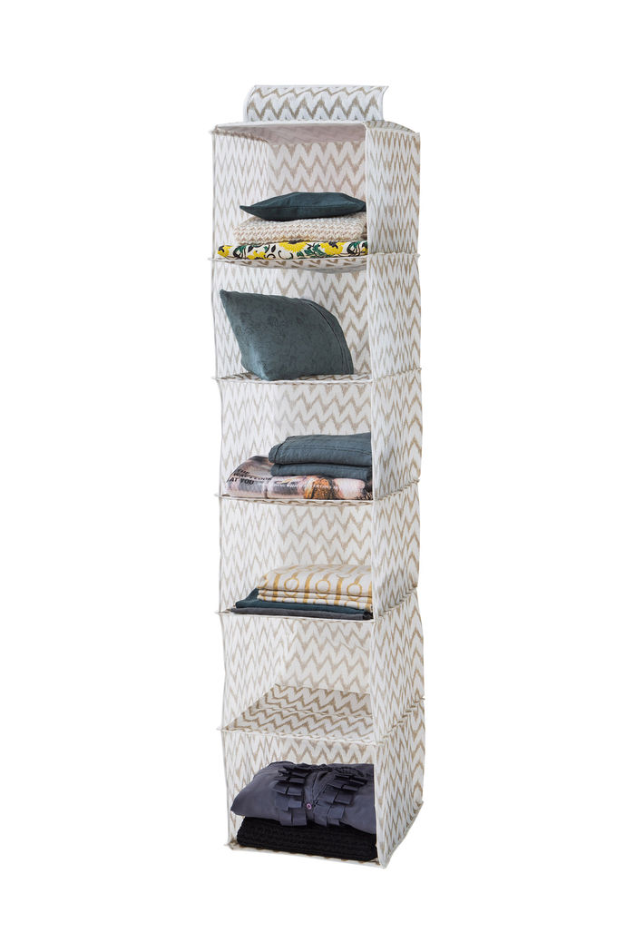 Ikat Beige Hanging Clothes Organiser with 6 Compartments 1 Compactor