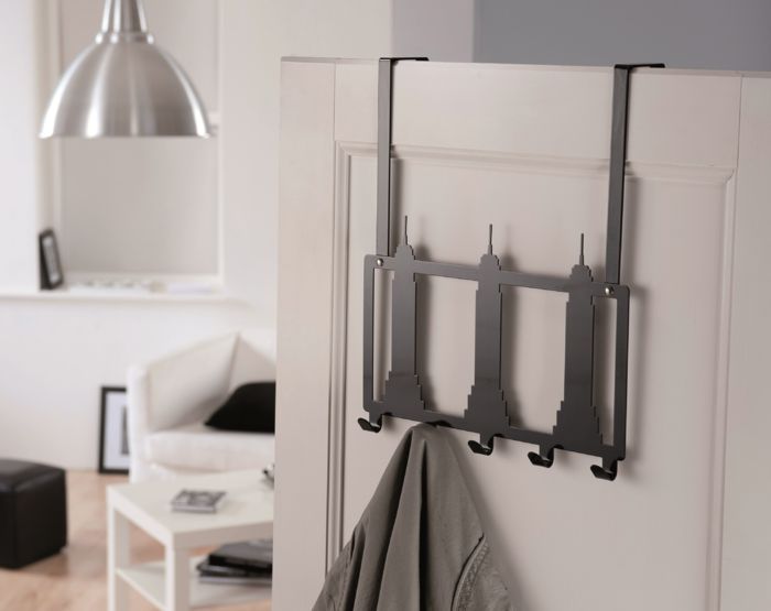 "Empire State Building" 5 Hook Over Door Hanger - Black 1 Compactor