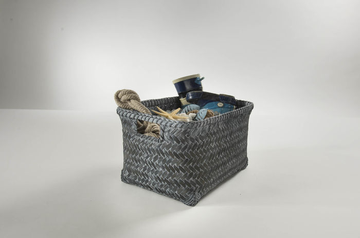 "Dalat" Medium Bamboo Storage Basket - Dark Grey 2 Compactor