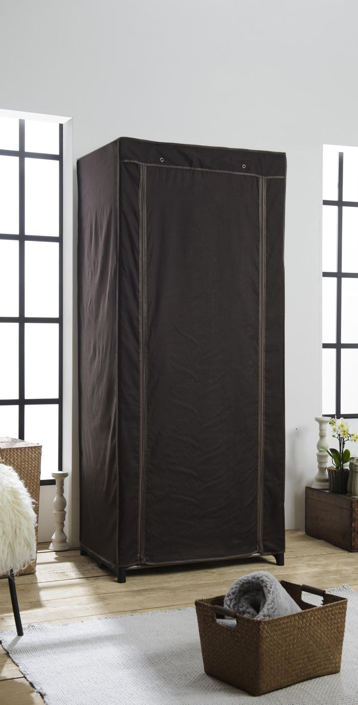 Cottage Canvas Metal Frame Portable Wardrobe - Brown  3 Compactor