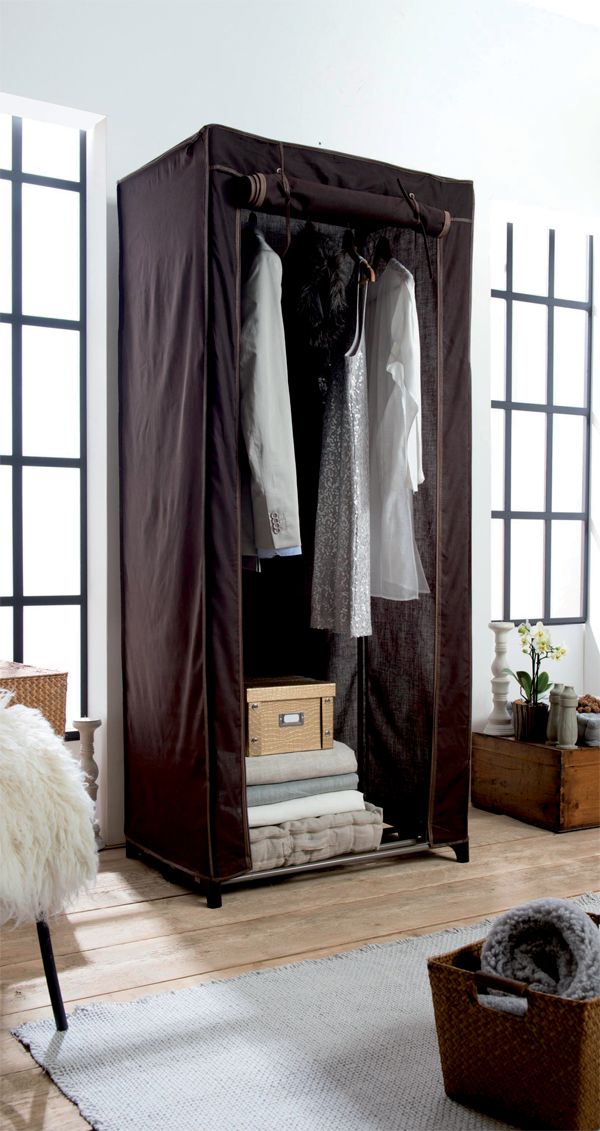 Cottage Canvas Metal Frame Portable Wardrobe - Brown  2 Compactor