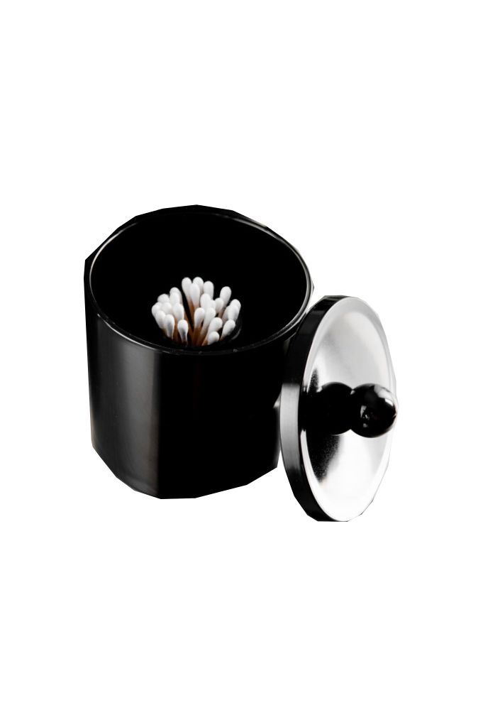 Cotton Bud/Wool Holder with Lid - Black 1 Compactor
