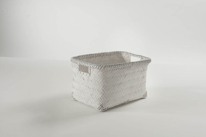 "Dalat" Medium Bamboo Storage Basket - White 1 Compactor