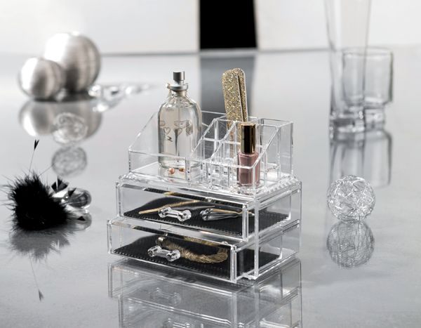 2 Drawer Jewellery And Make-up Organiser - Transparent 7 Compactor