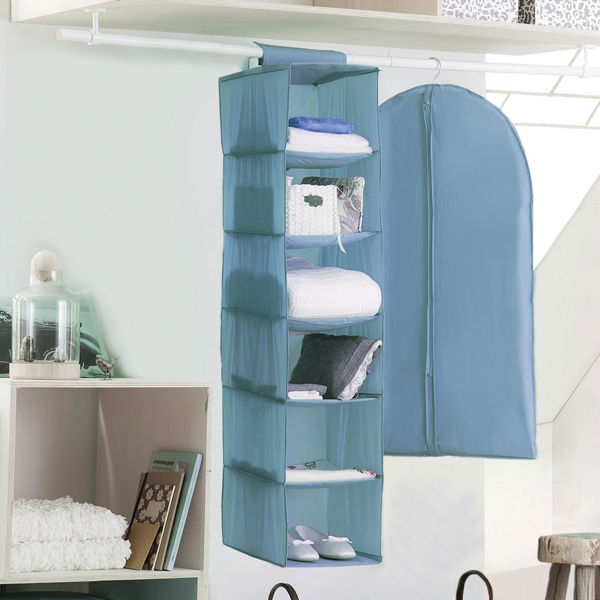 Blue hanging clothes organiser 6 compartments