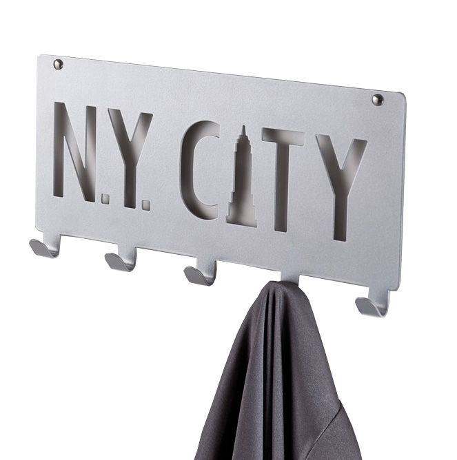 "NY City" Wall Mounted 5 Hook Hanger - Silver 1 Compactor