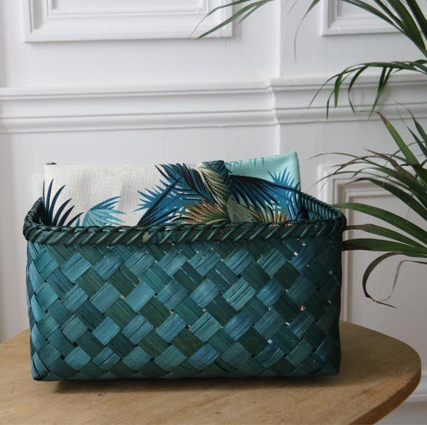 "Hanoi" Large Bamboo Storage Basket - Green duck