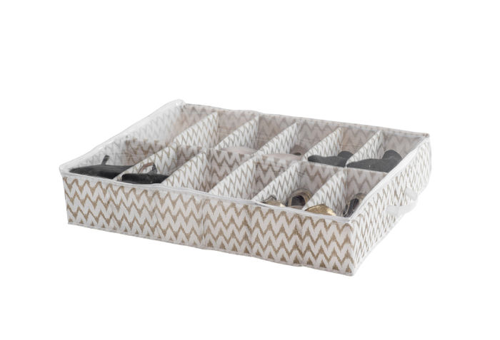 Ikat Beige Under Bed Shoe Storage Bag with 12 Compartments 1 Compactor