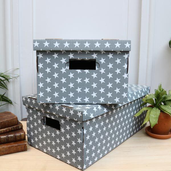 Set Of 2 Grey "Stars" Boxes 3 Compactor