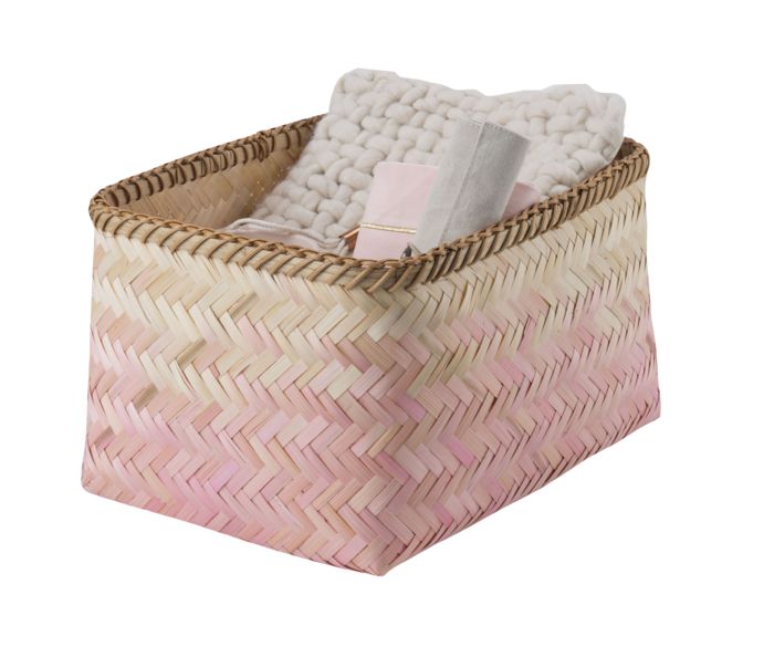 "Noumea" Large Bamboo Basket - Pink/Brown 1 Compactor
