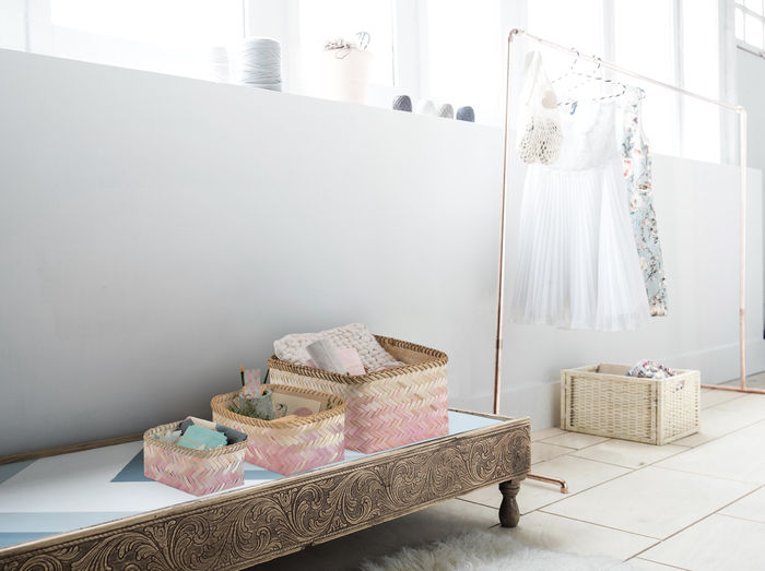 "Noumea" Large Bamboo Basket - Pink/Brown 2 Compactor