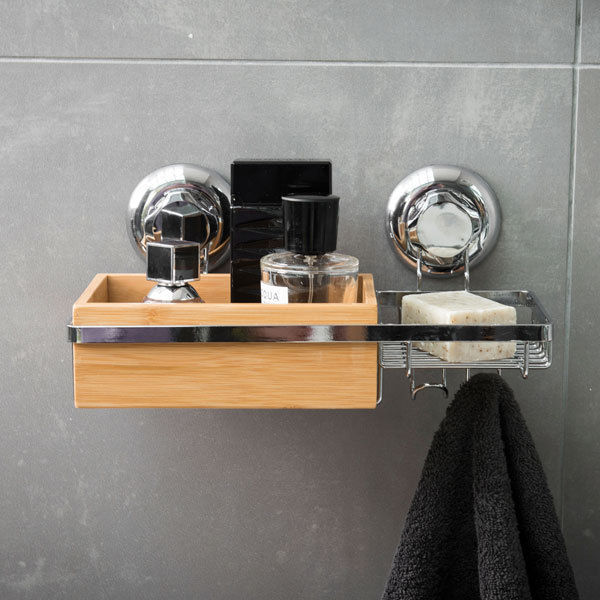 Bestlock Suction Wall Mountable Storage Rack with Soap Dish - Bamboo 6 Compactor