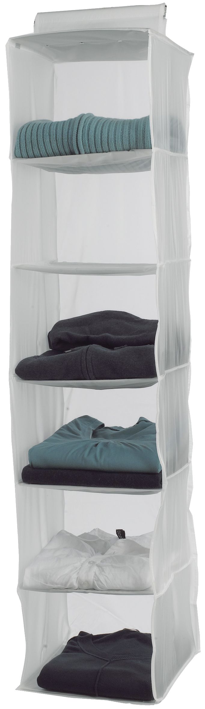 Milky Hanging Clothes Organiser with 6 Compartments 1 Compactor