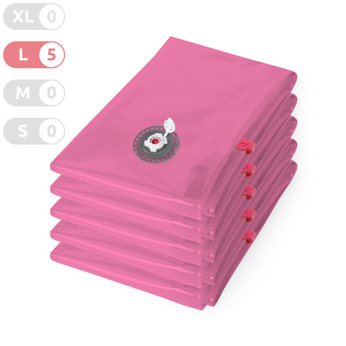Pack of 5 space saving vacuum bags 'Aspispace' L - pink 1 Compactor