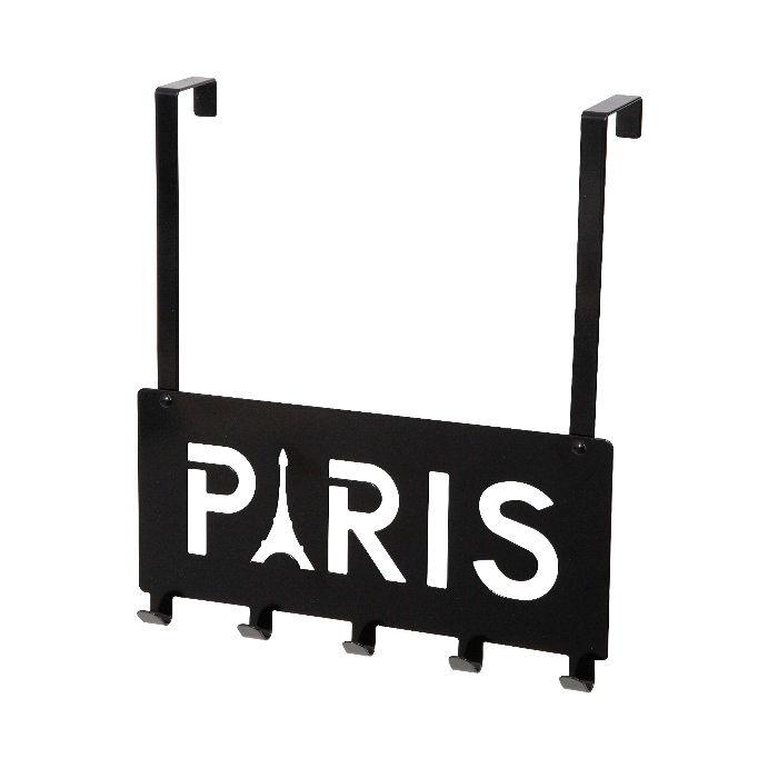 "Paris" 5 Hook Over Door Hanger - Black 1 Compactor