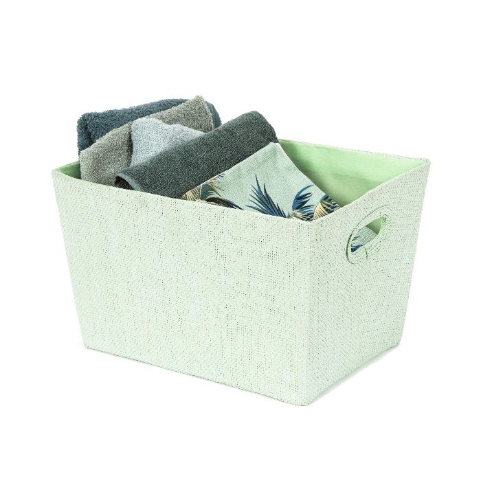 "Lili" Woven Storage Basket with Handles - Green  4 Compactor