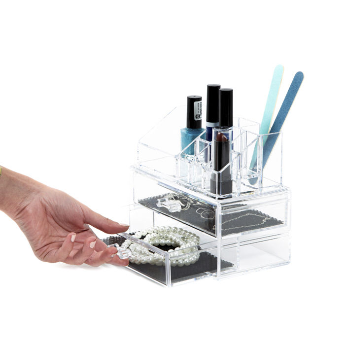2 Drawer Jewellery And Make-up Organiser - Transparent 6 Compactor