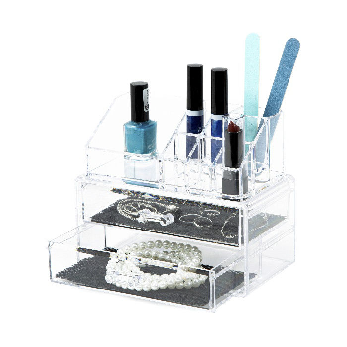 2 Drawer Jewellery And Make-up Organiser - Transparent 4 Compactor