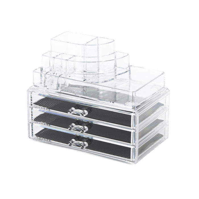 Large 3 Drawer Jewellery And Make-up Organiser - Transparent 1 Compactor