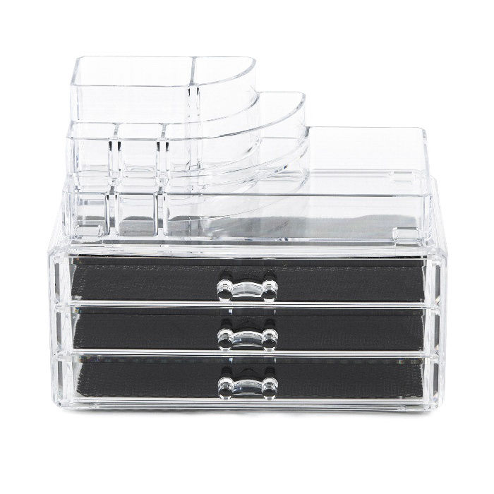 Large 3 Drawer Jewellery And Make-up Organiser - Transparent 2 Compactor