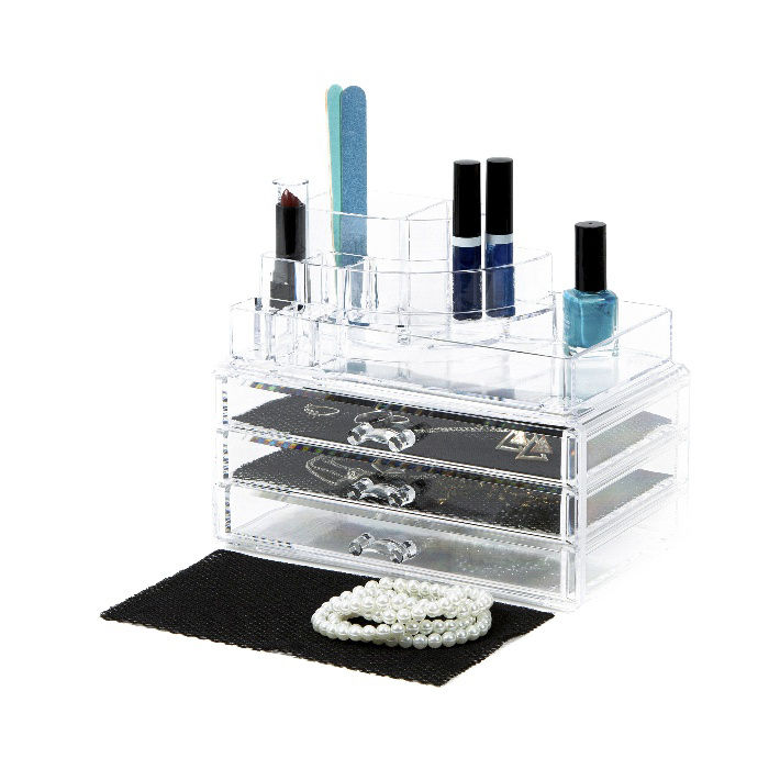 Large 3 Drawer Jewellery And Make-up Organiser - Transparent 5 Compactor