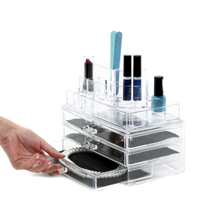 Large 3 Drawer Jewellery And Make-up Organiser - Transparent 6 Compactor