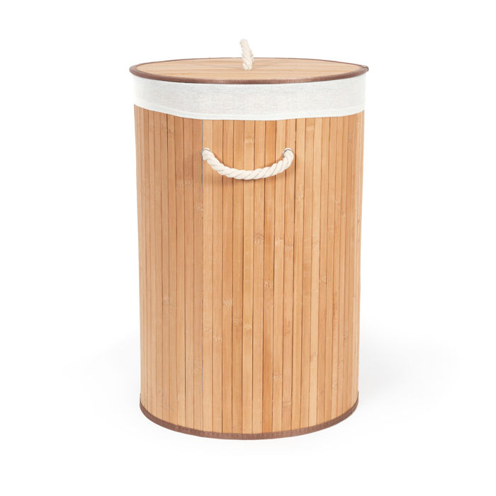 "Bamboo" Round Foldable Laundry Basket 3 Compactor