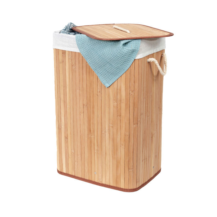 "Bamboo" Rectangle Foldable Laundry Basket 4 Compactor