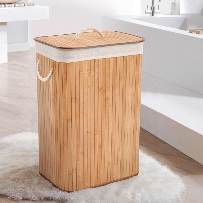 "Bamboo" Rectangle Foldable Laundry Basket 5 Compactor
