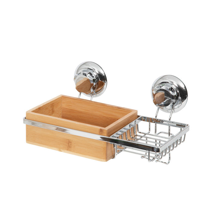 Bestlock Suction Wall Mountable Storage Rack with Soap Dish - Bamboo 1 Compactor